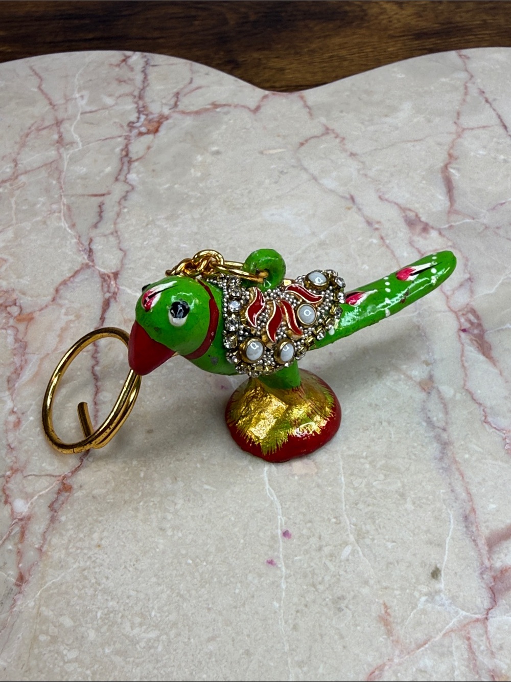 Handcrafted Green Decorative Parrot Ornament Keychain